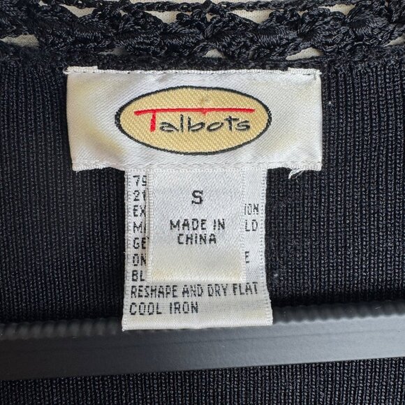 Vintage Talbots Black Tie‎ Front Cardigan - Crochet Trim Slinky Oversized Small - Picture 2 of 9
